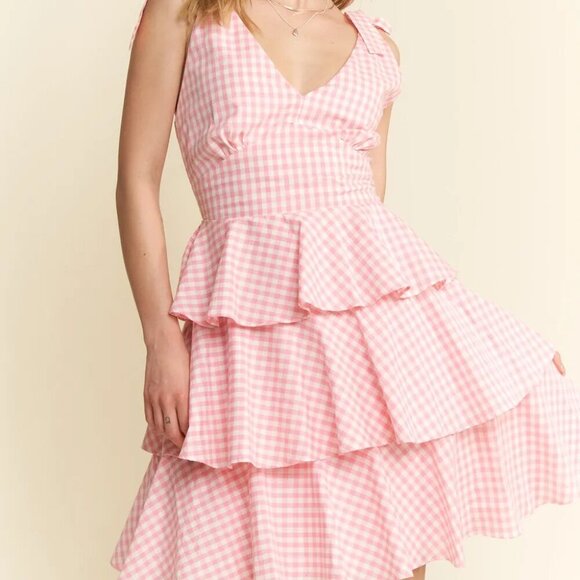 Jade By Jane Full Size Gingham Tiered Mini Dress Plus Size - Picture 1 of 7